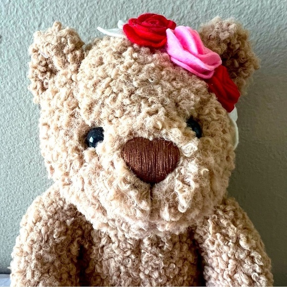 Teddy Bear Valentine’s Day Heart Bow Love Bear Brown Red Toy Fur Stuffed Animal - Picture 8 of 8